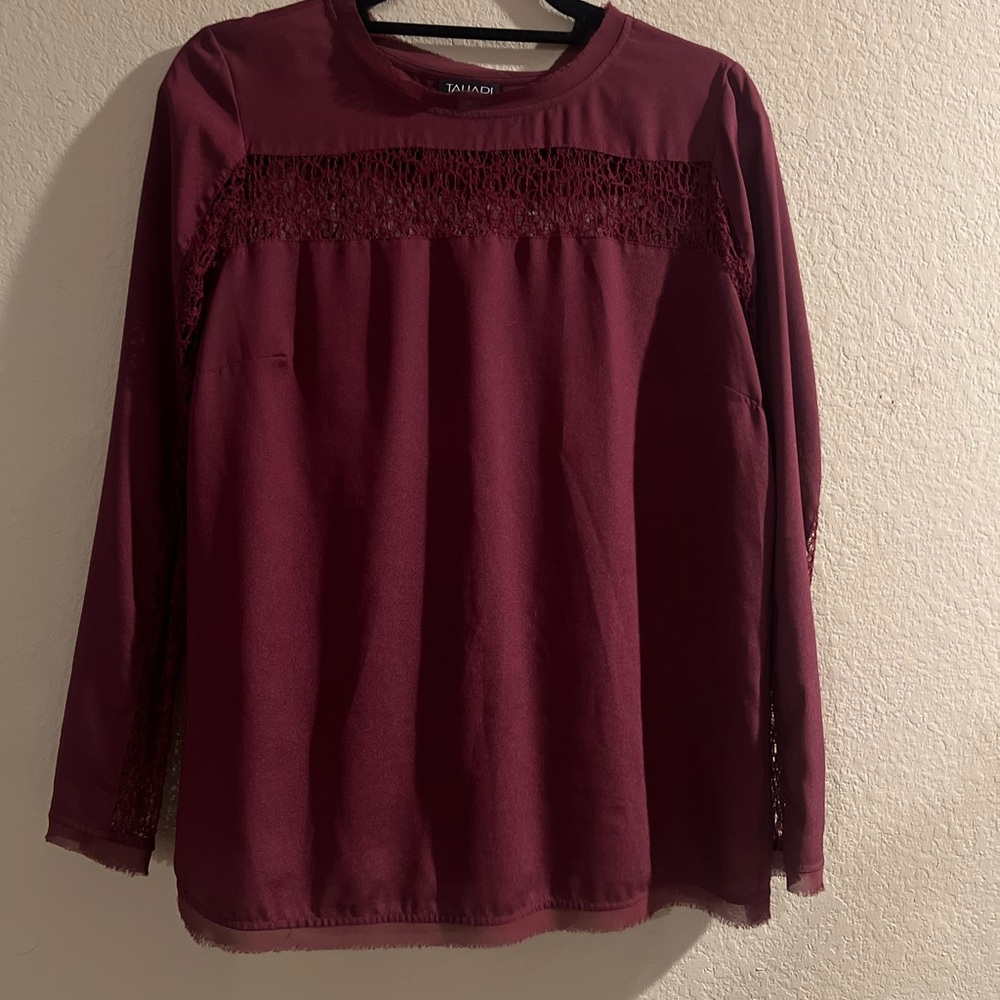 Tahari Deep Red Lace Accent Women's Blouse